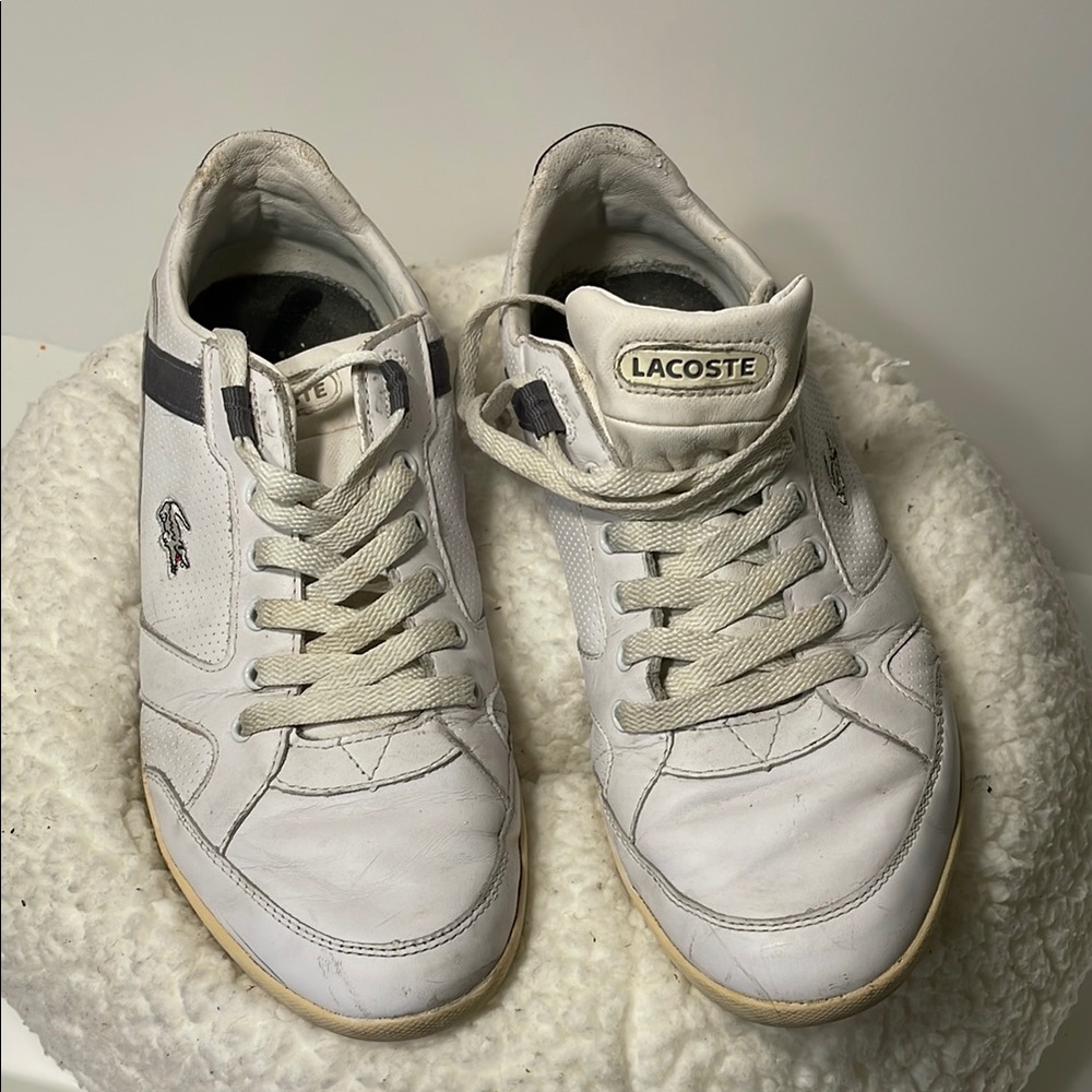 Lacoste White Athletic Sneakers with Navy Accents